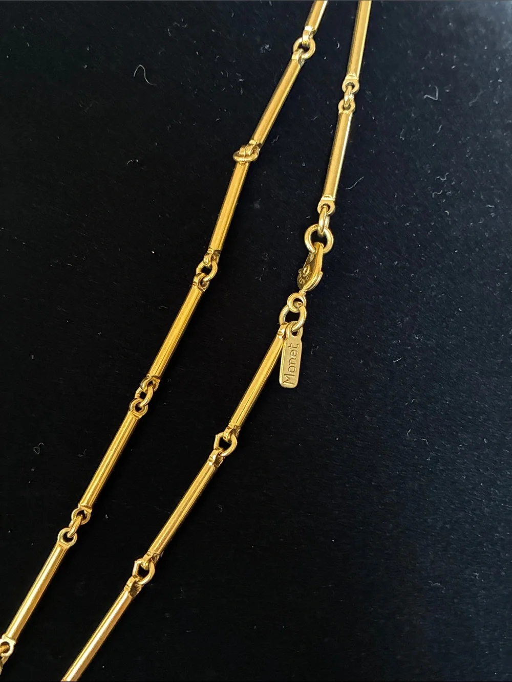 Monet Gold-Tone Double Strand Link Necklace with Textured Bars